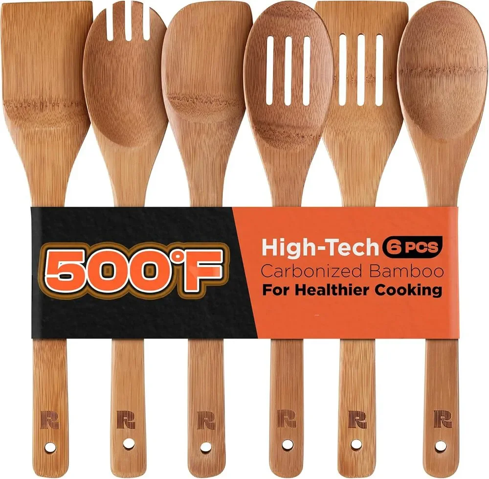 Riveira Dark Bamboo Wooden Spoons for Cooking 6-Piece